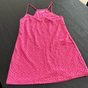 Vintage Lilly Pulitzer Dress- Pop Pink Lace with metallic weave